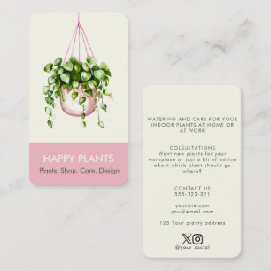 Watercolor Hanging Plant Pink and Cream Business Card