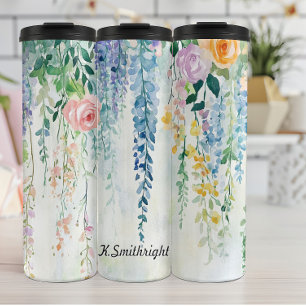 Watercolor Hanging Plants with Flowers Thermal Tumbler