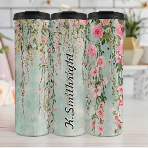 Watercolor Hanging Plants with Roses Thermal Tumbler
