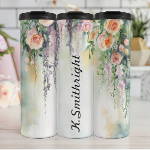 Watercolor Hanging Plants with Roses Thermal Tumbler