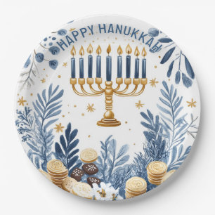 Watercolor Hanukkah Celebration Paper Plate