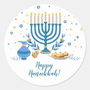 Watercolor Hanukkah Holiday Classic Round Sticker