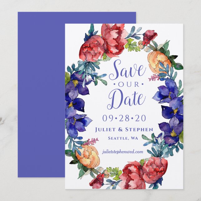 Watercolor Happiness Wedding Save Our Date Invitation (Front/Back)
