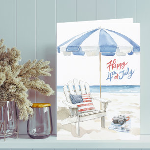 Watercolor Happy 4th of July Beach Scene Blank Holiday Card