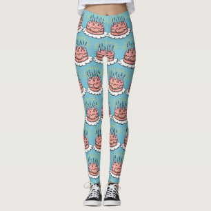 Watercolor Happy Birthday Pink Cake Celebration Leggings