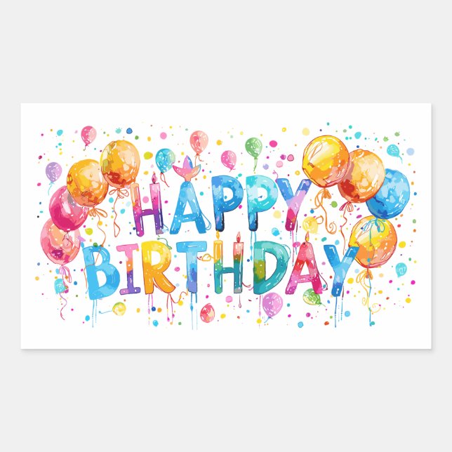 Watercolor Happy Birthday Rectangular Sticker (Front)