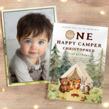 Watercolor Happy Camper 1st Birthday Photo