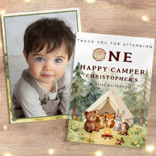 Watercolor Happy Camper 1st Birthday Photo Thank You Card