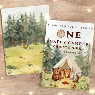 Watercolor Happy Camper 1st Birthday  Thank You Card