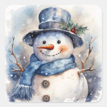 Watercolor Happy Christmas Snowman in Winter