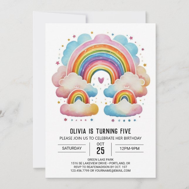 Watercolor Happy Clouds Girl Birthday Invitation (Front)