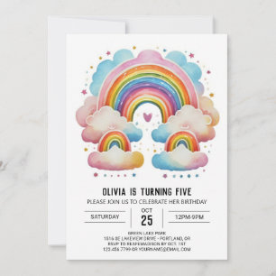Watercolor Happy Clouds Girl Birthday Invitation