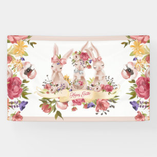 Watercolor Happy Easter Bunny Banner