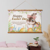 Watercolor Happy Easter Day Floral Bunny with Bow
