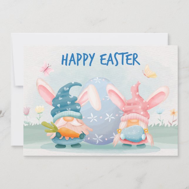 Watercolor Happy Easter Gnomes  Holiday Card (Front)