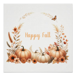 Watercolor Happy Fall Poster