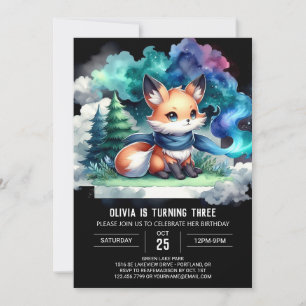 Watercolor Happy Fox Birthday digital Invitation