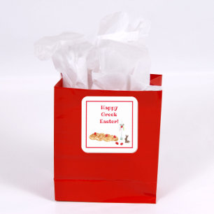 Watercolor Happy Greek Easter With Tsoureki Bread Square Sticker