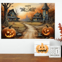 Watercolor Happy Halloween Haunted Farmhouse