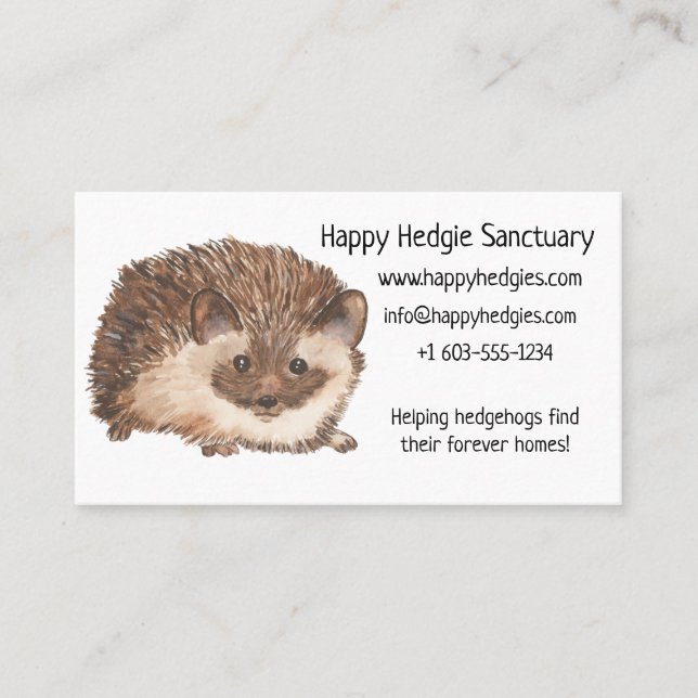 Watercolor Happy Hedgehog Business Card (Front)