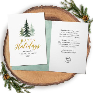 Watercolor Happy Holidays Christmas Tree Business Holiday Card