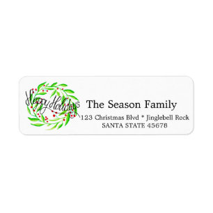 watercolor Happy Holidays holly address
