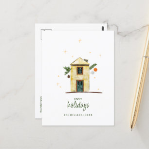 Watercolor Happy Holidays House Non-photo Postcard