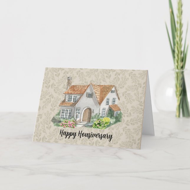 Watercolor Happy Home Anniversary House Thank You Card (Front)