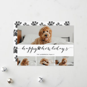 Watercolor Happy Howlidays 4 Photo Pet Collage  Holiday Card