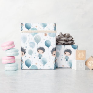 Watercolor Happy little Boy, Gifts and Balloons- Wrapping Paper