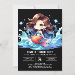 Watercolor Happy Mermaid Birthday Invitation