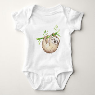 Watercolor Happy Sloth  Baby Bodysuit