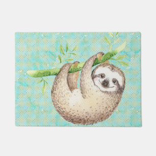 Watercolor Happy Sloth Doormat