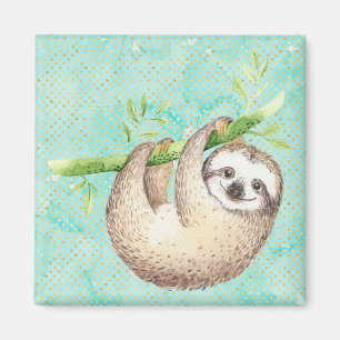 Watercolor Happy Sloth Magnet