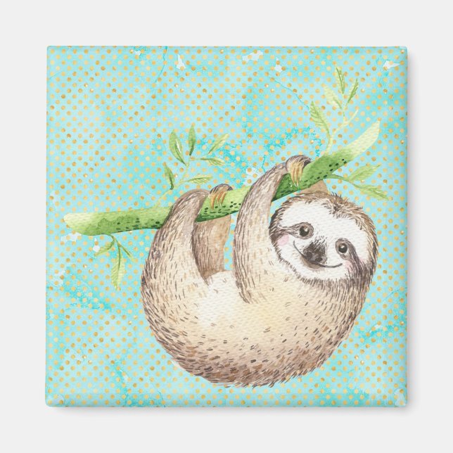 Watercolor Happy Sloth Magnet (Front)