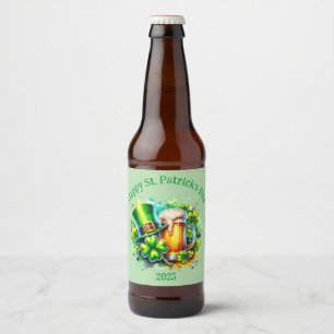 Watercolor Happy St. Patrick's Day Party accessory Beer Bottle Label