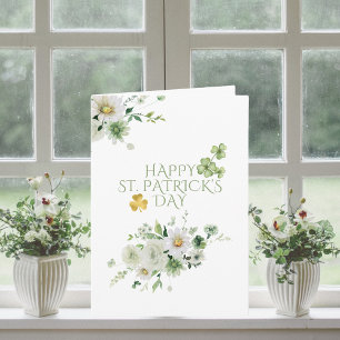 Watercolor Happy St. Patrick's Day Shamrock Floral Card