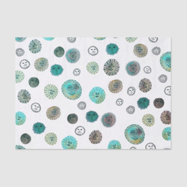 Watercolor Happy Suns Pattern Gift Tissue Paper (Front)