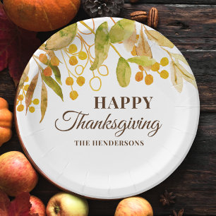 Watercolor Happy Thanksgiving Paper Plate
