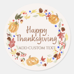 Watercolor Happy Thanksgiving Personalized  Classic Round Sticker