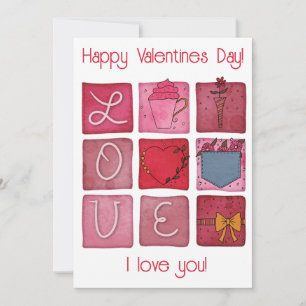 Watercolor Happy Valentines Day Doodle Holiday Card