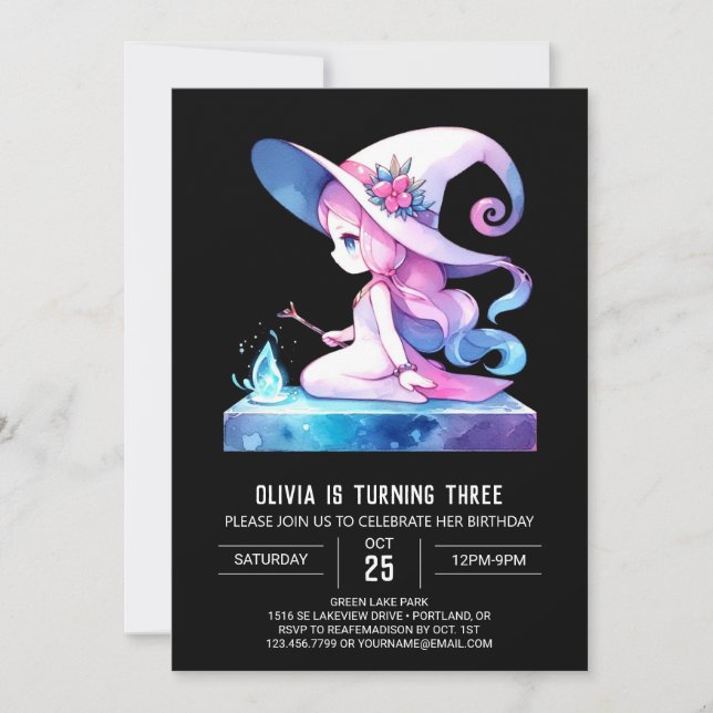 Watercolor Happy Wizard Birthday Invitation (Front)