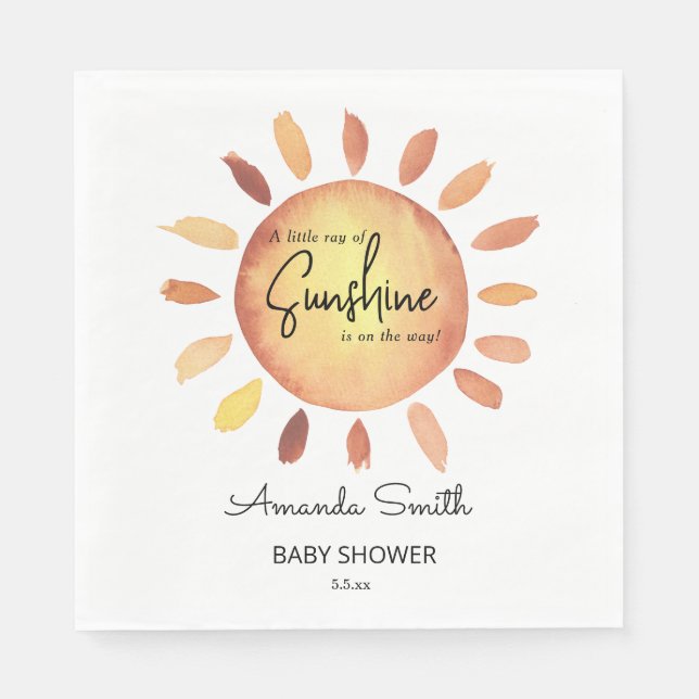 Watercolor Happy Yellow Sun Baby Shower Napkin (Front)