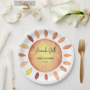 Watercolor Happy Yellow Sun Baby Shower Paper Plate