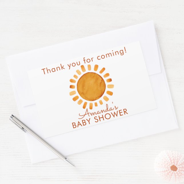 Watercolor Happy Yellow Sun Thank You Baby Shower Rectangular Sticker (Envelope)