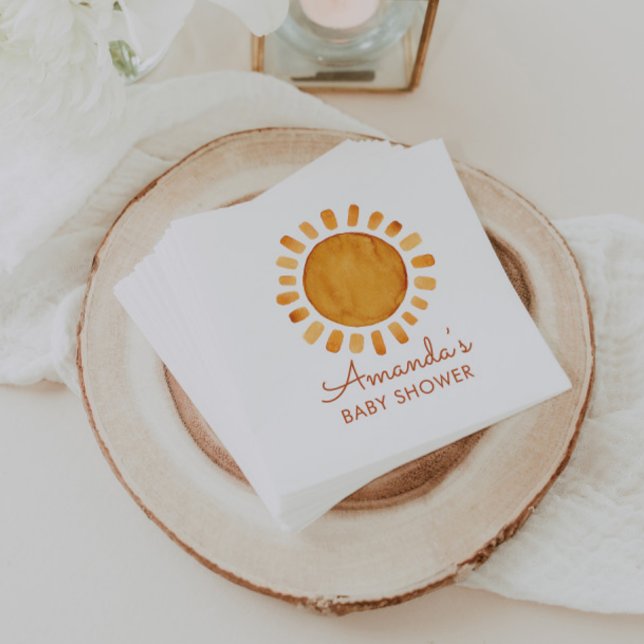 Watercolor Happy Yellow Sunshine Baby Shower  Napkin (Creator Uploaded)