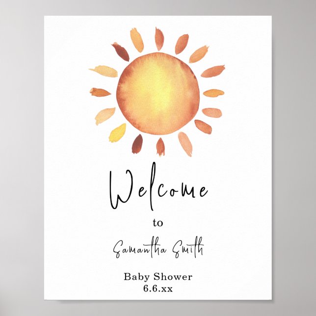 Watercolor Happy Yellow Sunshine Welcome Poster (Front)