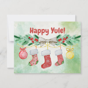 Watercolor Happy Yule Stockings Holiday Card