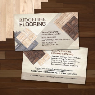 Watercolor Hardwood Parquet Flooring Contractor Business Card