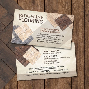 Watercolor Hardwood Parquet Flooring Contractor Business Card